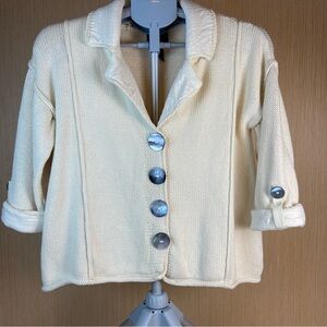 Pure Handknit Cream Cotton Cardigan S/M Button Front